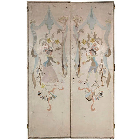 Pair of French 1940s Signed and Hand-Painted Doors After Berard