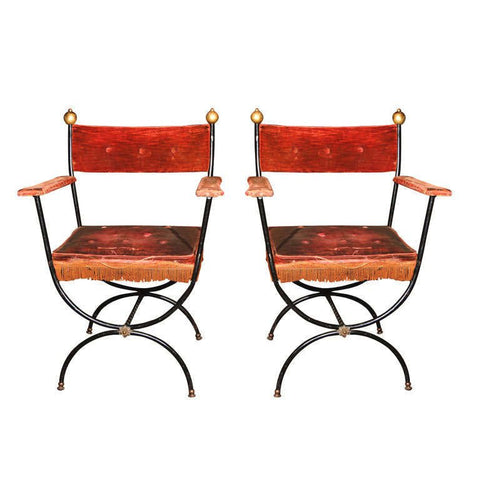 Pair French Metal Arm Chairs