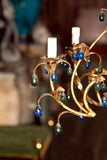 Gilt Metal Chandelier with Blue and Green Crystal Drops