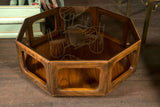 Octagonal Mid-Century Glass Top Coffee Table