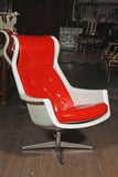 Red and White Midcentury Swivel Chair
